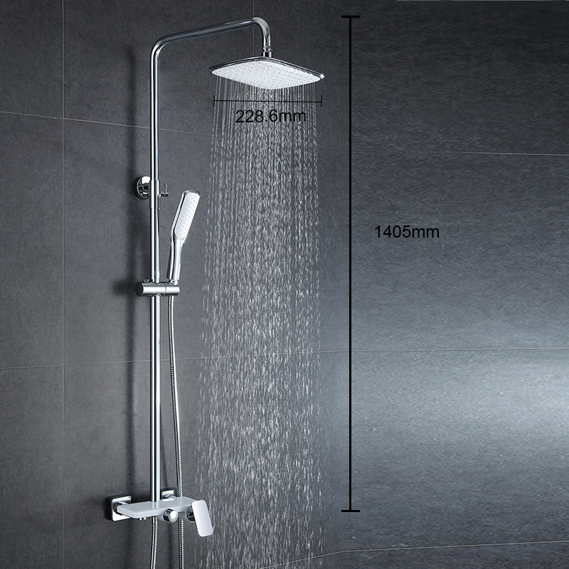 (EU Lager)Duschsystem Regendusche mit Wandmontage Einhandmischer aus Messing Silber+Weiß