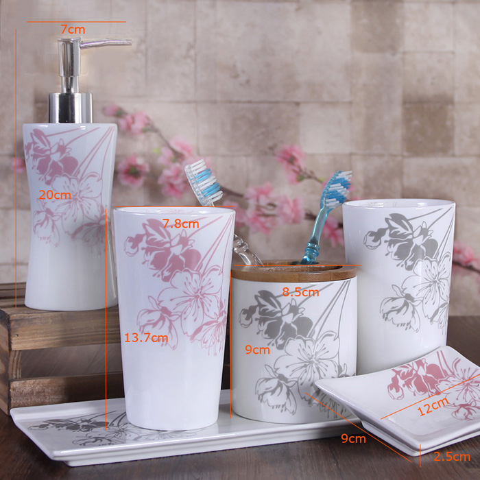 (EU Lager)Moderne Badset 4/5-teilig Kirschblüte Design aus Keramik